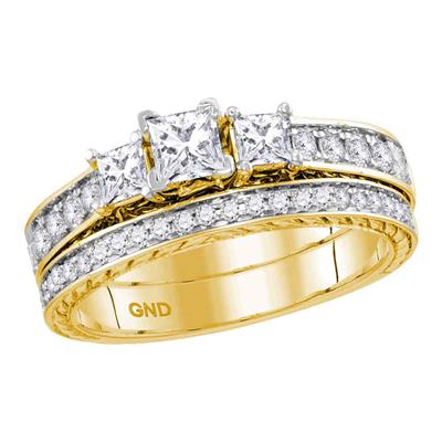 14K YELLOW GOLD PRINCESS DIAMOND BRIDAL WEDDING RING SET 1 CTTW (CERTIFIED)