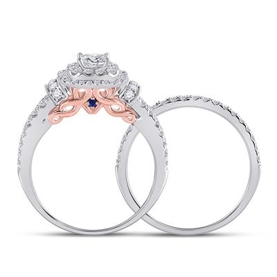 14K TWO-TONE GOLD ROUND DIAMOND BRIDAL WEDDING RING SET 1-1/3 CTTW (CERTIFIED)