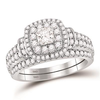 14K TWO-TONE GOLD ROUND DIAMOND BRIDAL WEDDING RING SET 1-1/3 CTTW (CERTIFIED)