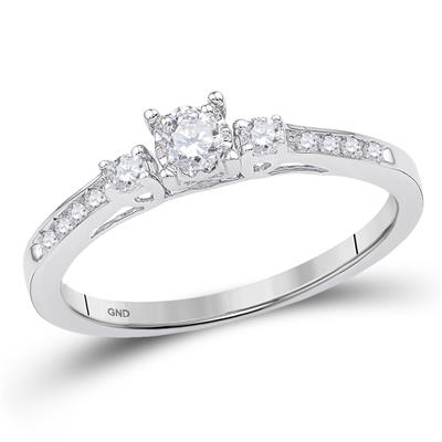 10K WHITE GOLD ROUND DIAMOND 3-STONE PROMISE BRIDAL RING 1/6 CTTW
