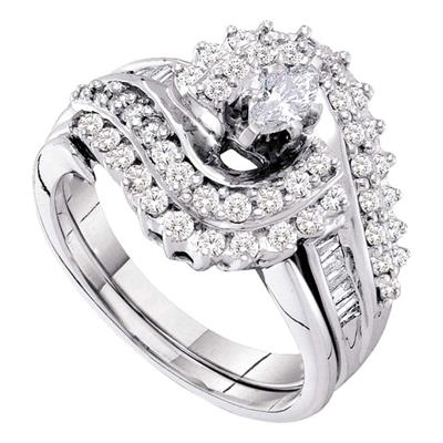 14K WHITE GOLD MARQUISE DIAMOND BRIDAL WEDDING RING SET 1.00 CTTW (CERTIFIED)
