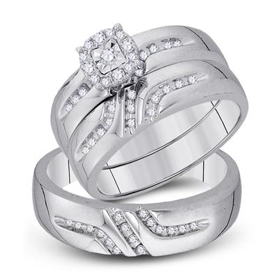 10K WHITE GOLD ROUND DIAMOND SOLITAIRE MATCHING WEDDING RING SET 1/3 CTTW