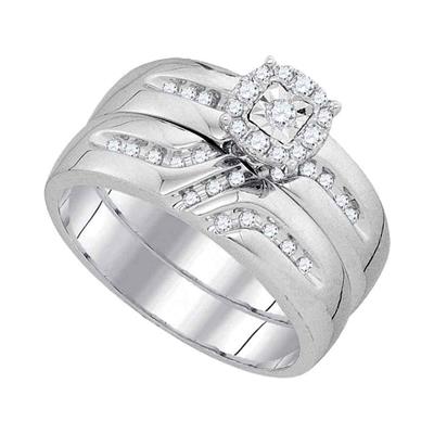 10K WHITE GOLD ROUND DIAMOND SOLITAIRE MATCHING WEDDING RING SET 1/3 CTTW