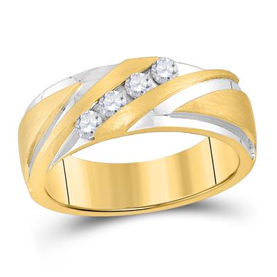 10K YELLOW GOLD 2-TONE ROUND DIAMOND WEDDING BAND RING 1/3 CTTW