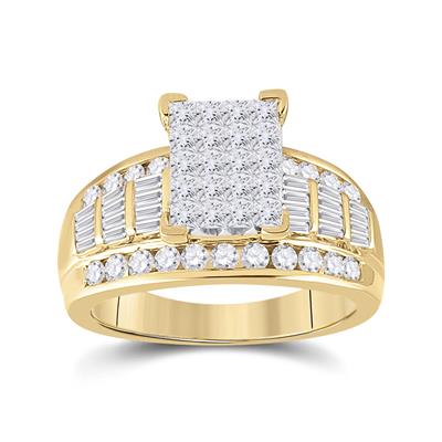 10K YELLOW GOLD PRINCESS DIAMOND CLUSTER BRIDAL ENGAGEMENT RING 1-1/2 CTTW