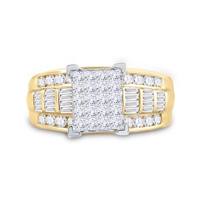 10K YELLOW GOLD PRINCESS DIAMOND CLUSTER BRIDAL ENGAGEMENT RING 1-1/2 CTTW