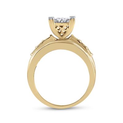 10K YELLOW GOLD PRINCESS DIAMOND CLUSTER BRIDAL ENGAGEMENT RING 1-1/2 CTTW