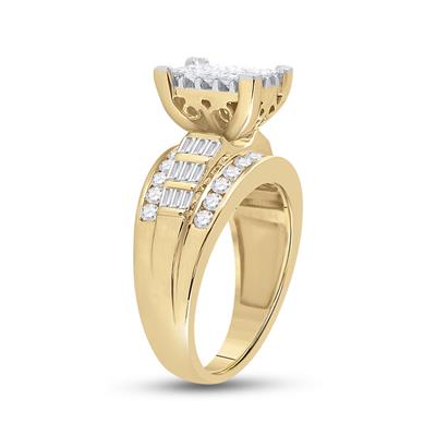 10K YELLOW GOLD PRINCESS DIAMOND CLUSTER BRIDAL ENGAGEMENT RING 1-1/2 CTTW