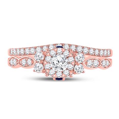 14K ROSE GOLD ROUND DIAMOND SOLITAIRE BRIDAL WEDDING RING SET 3/4 CTTW