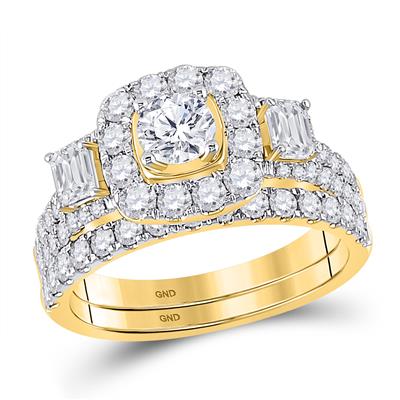 14K YELLOW GOLD ROUND DIAMOND BRIDAL WEDDING RING SET 2 CTTW (CERTIFIED)